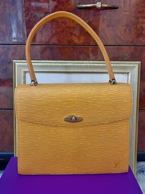 Authentic Louis Vuitton Malesherbes Epi Leather Kelly Handbag in Yellow